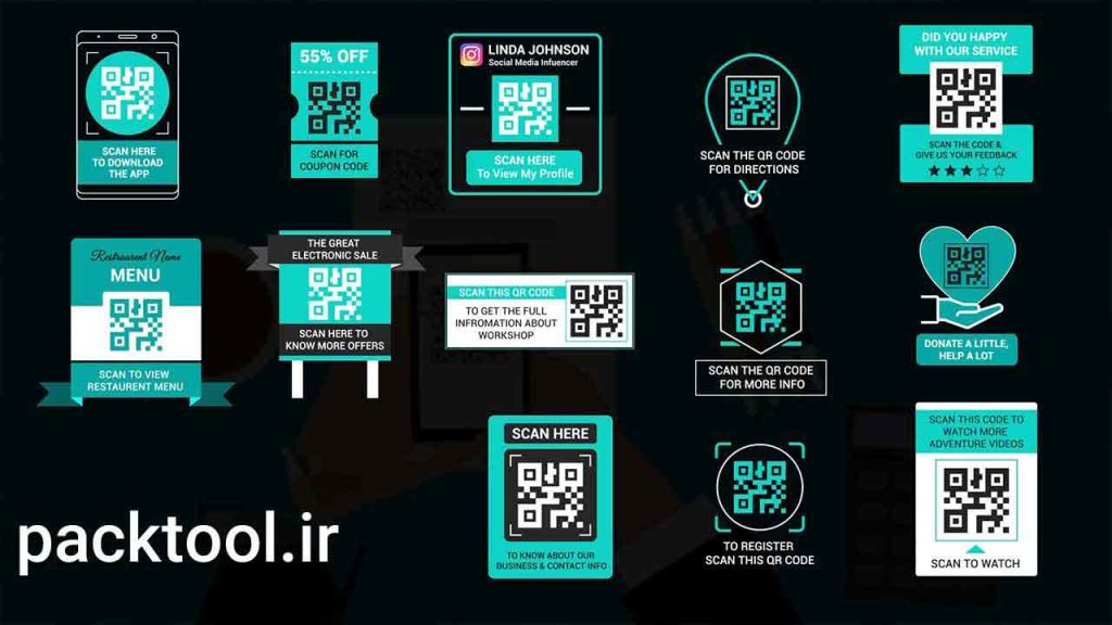 دانلود پروژه آماده افترافکت: مجموعه ای از قالب های QR کد QR Code Titles