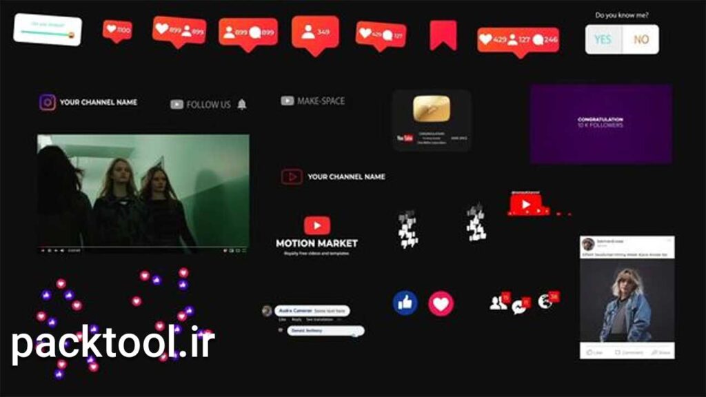 دانلود پروژه افتر افکت المنت و ابزار شبکه های اجتماعی Social Media Elements