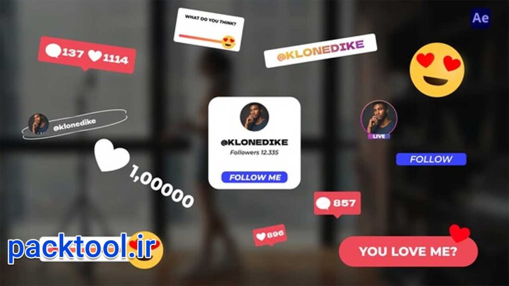 پروژه آماده المان شبکه های اجتماعی برای افترافکت Instagram Social Elements
